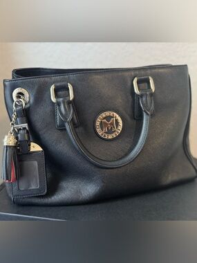 Metrocity Black Saffiano Leather Satchel withLogo